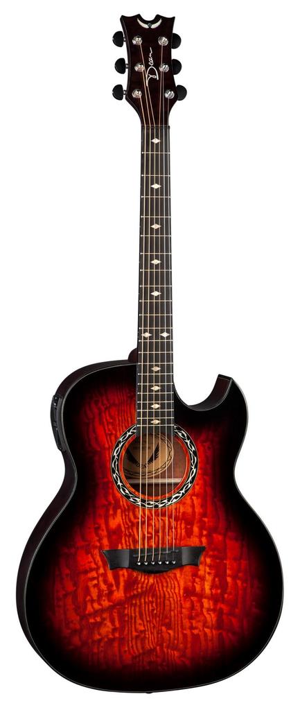 Dean Exhibition Thin Body Quilt Ash Acoustic/Electric Guitar Tiger Eye,  EXQA TGE - Total Music Source