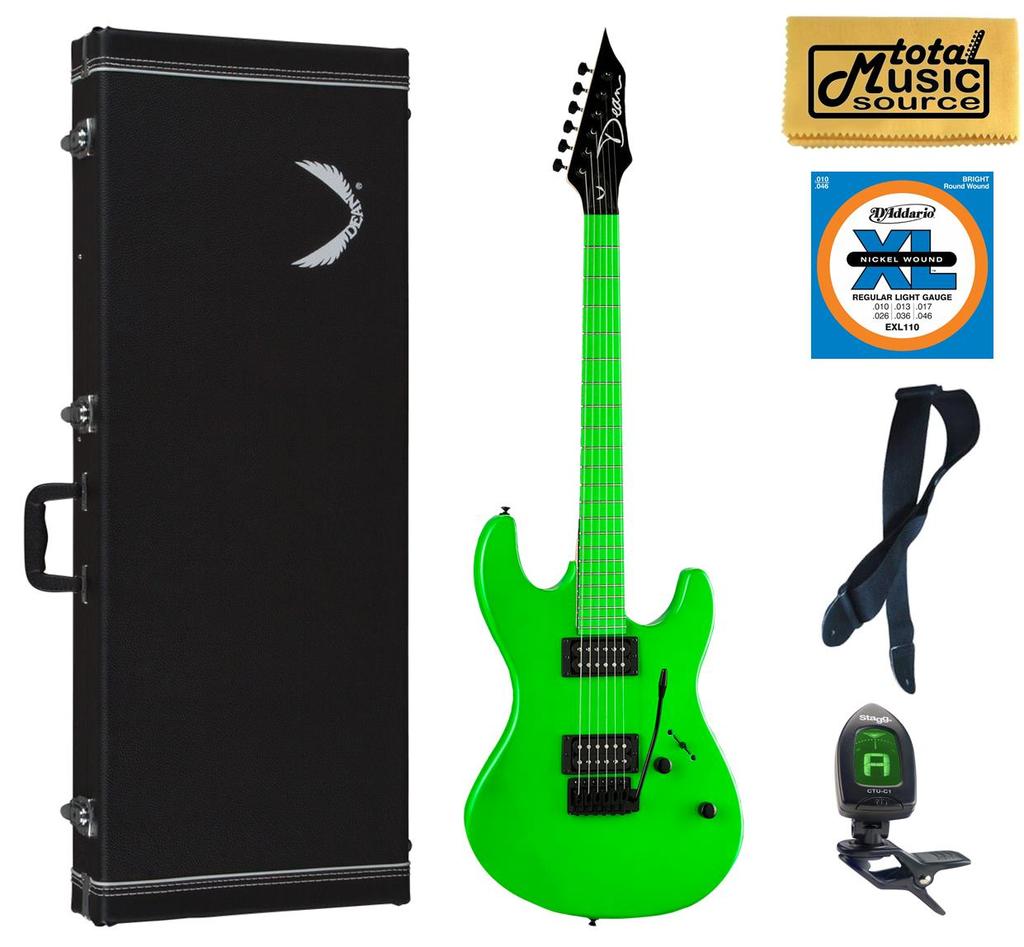 Dean CZone NG CASEPACK  Solid Body Electric Guitar, 2 Humbuckers Florescent Green Case Bundle