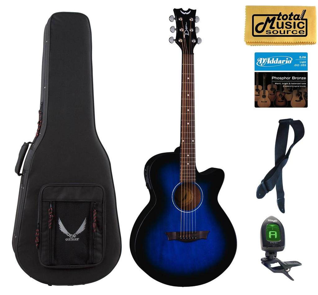 Dean AXcess Performer Acoustic/Electric Guitar, Mah, Blueburst, AX PE BB LLPACK  Case Bundle