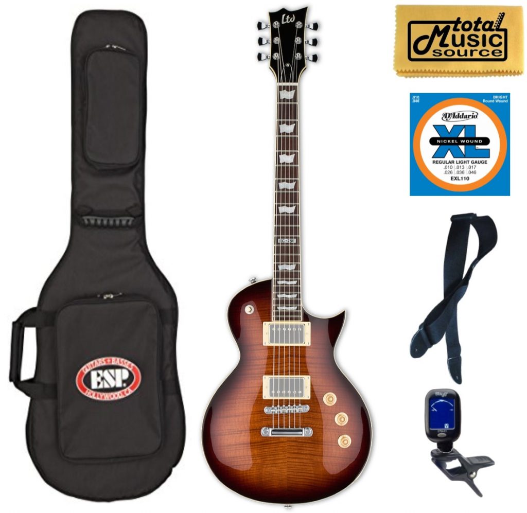 ESP LTD EC-256FM Electric Guitar, Dark Brown Sunburst, TMS Bag Bundle