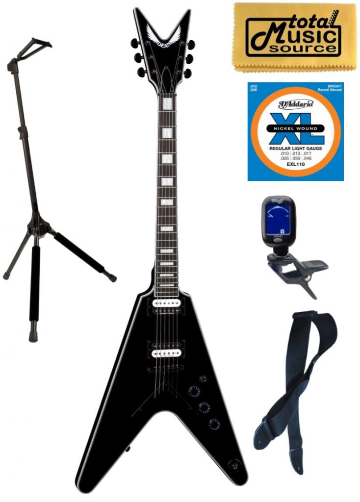 Dean V Select Electric Guitar, Classic Black, V SEL CBK, Stand Bundle