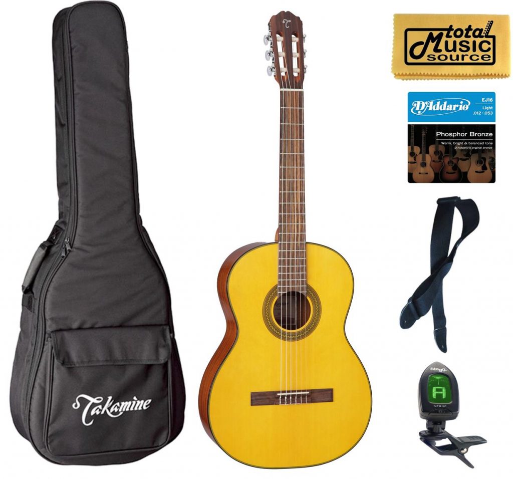 Takamine GC1LH NAT Classical Acoustic Guitar, Left Handed, Natural Bag Bundle