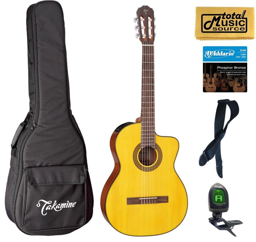 Takamine G Series GC3CE-NAT A/E Classical Cutaway Guitar, Natural, Bag Bundle