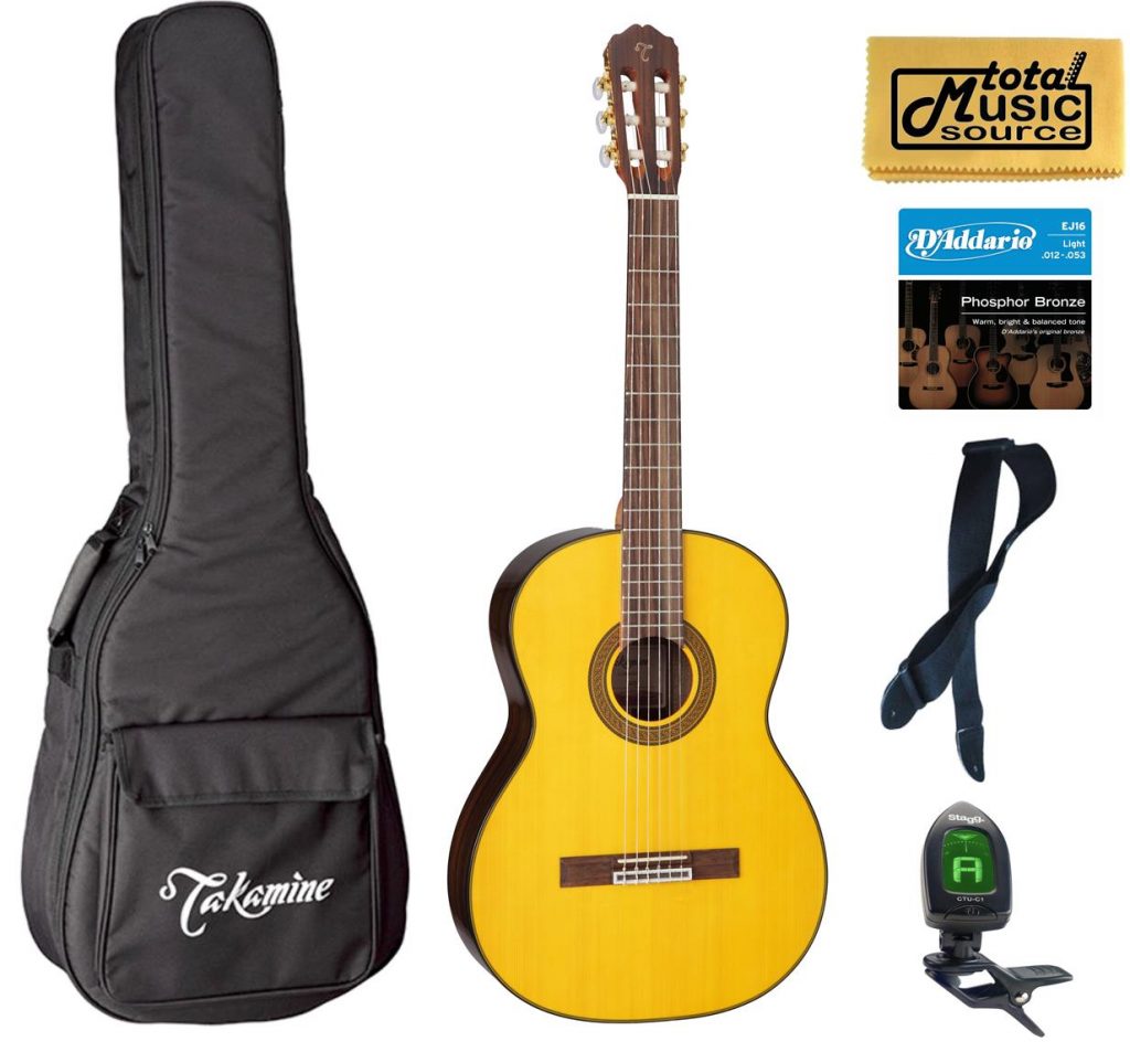 Takamine GC5LH-NAT Classical Guitar, Natural Left Handed, Bag Bundle