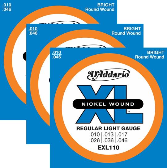 3 Sets - D'Addario EXL110 Nickel Wound Electric Guitar Strings, Light Gauge, EXL110 ^3