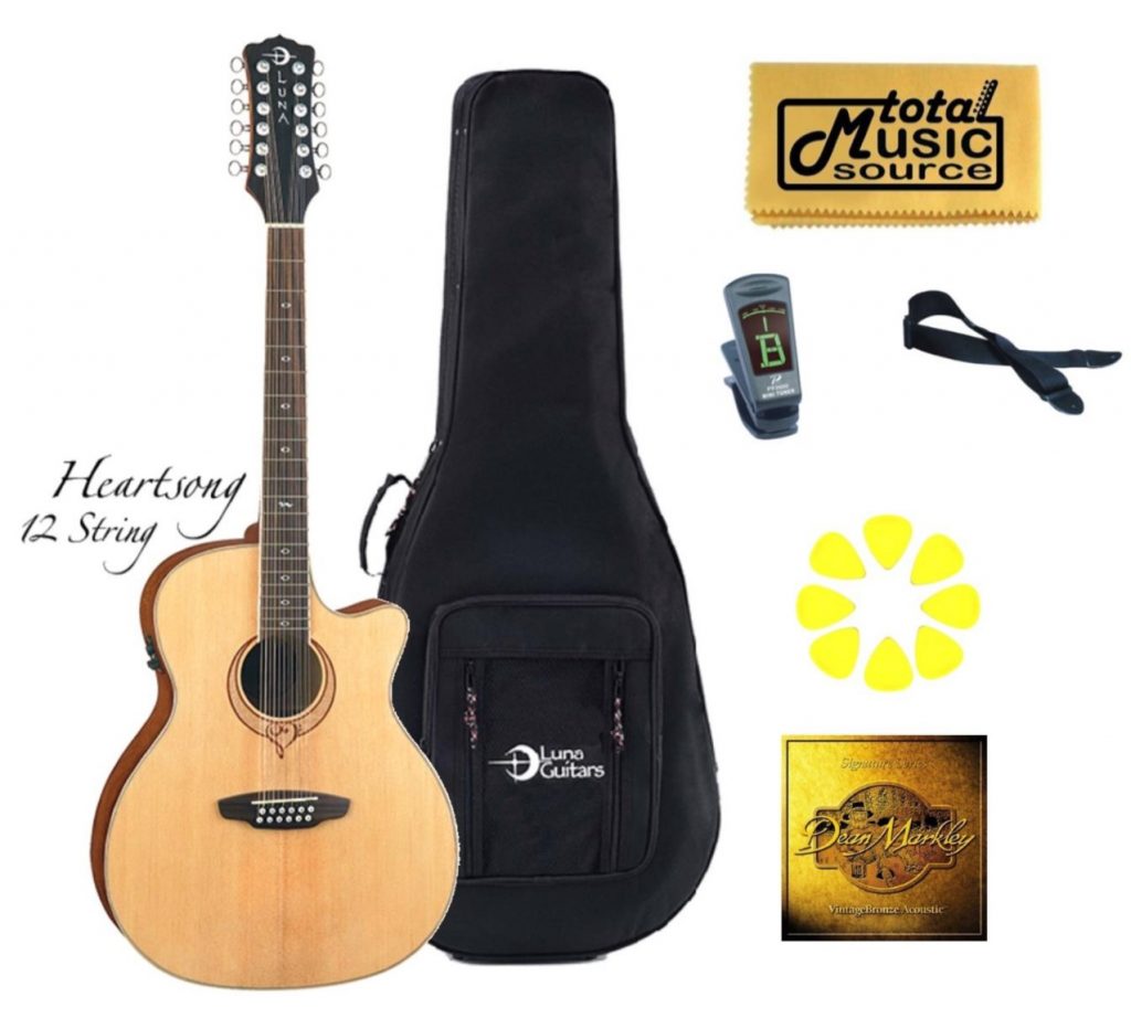 Luna Guitars Heartsong 12 String Concert A/E Guitar, b-band, USB Upgrade, SONG12 LLDGPACK