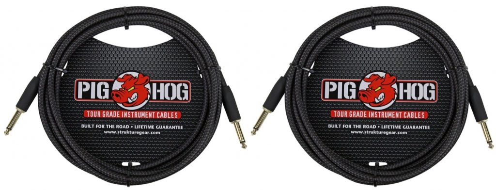 2 PACK Pig Hog Instrument Cable Black Woven 1/4' to 1/4' 10 ft. Black Woven, PCH10BK