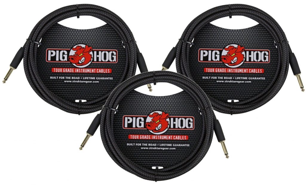 3 PACK Pig Hog Instrument Cable Black Woven 1/4' to 1/4' 10 ft. Black Woven, PCH10BK