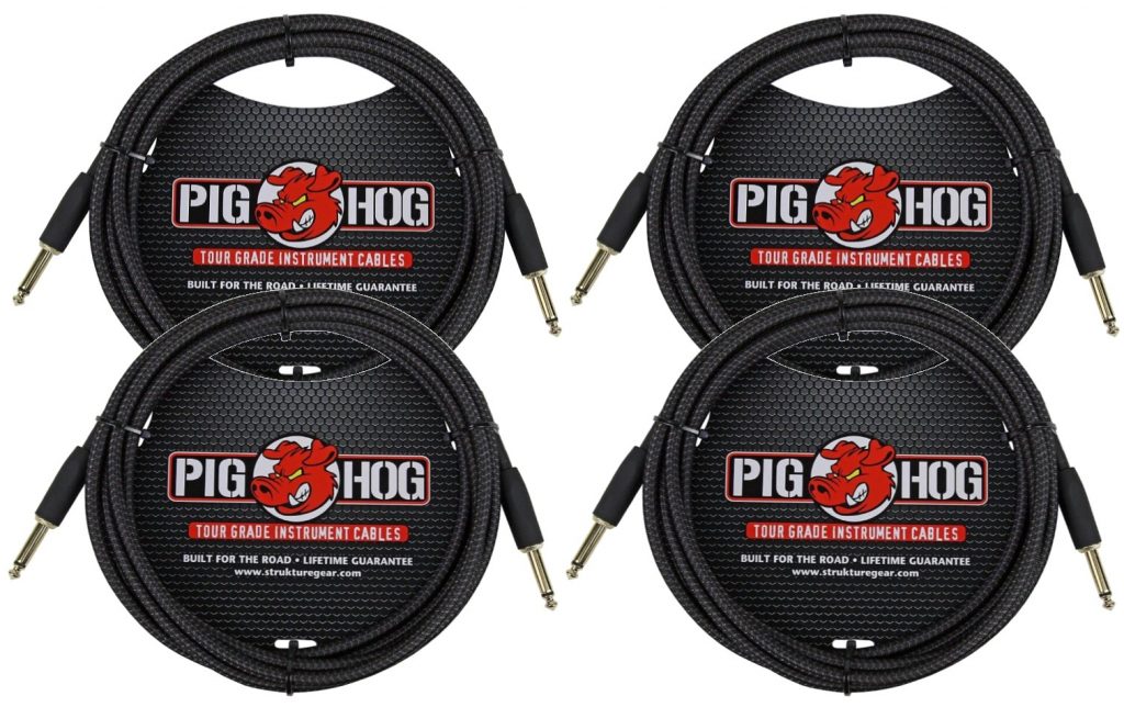 4 PACK Pig Hog Instrument Cable Black Woven 1/4' to 1/4' 10 ft. Black Woven, PCH10BK
