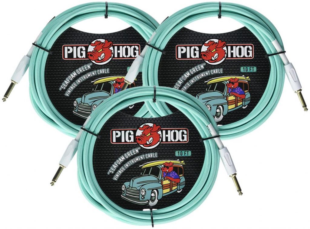 3 Pack Pig Hog Instrument Cable 10 ft. Seafoam Green, PCH10SG-3