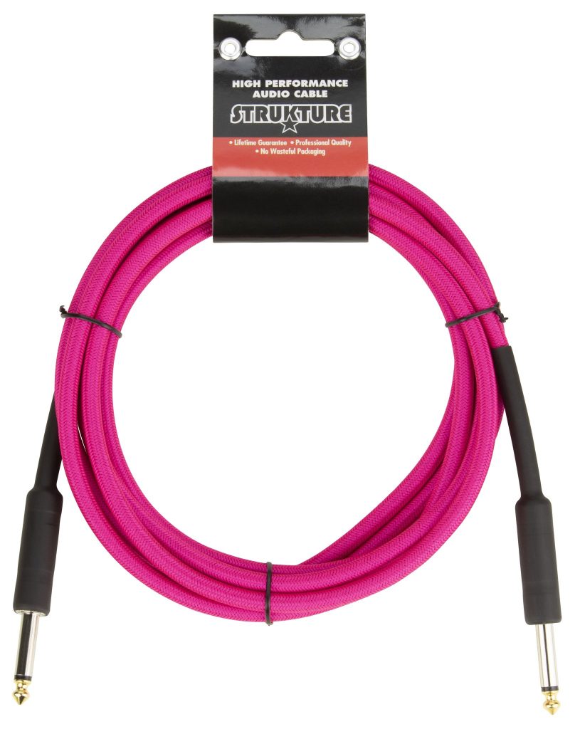 10 ft Manic Magenta Woven Guitar Instrument Cable Patch Cord 1/4