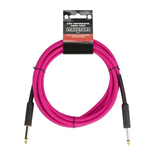 18.6 ft Hi-Viz Neon Pink Woven Guitar Instrument Cable Patch Cord 1/4