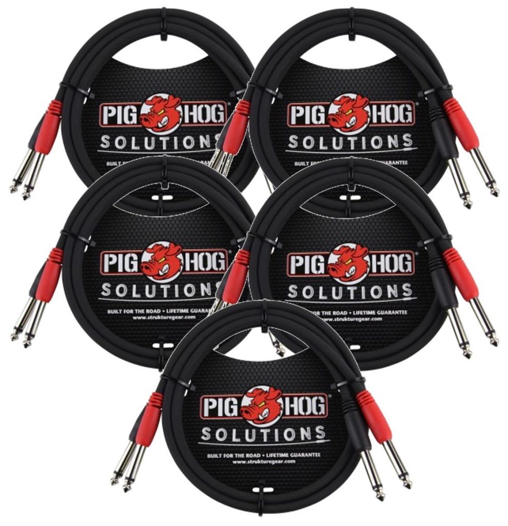 5 Pack Pig Hog Solutions - 3ft 1/4'-1/4' Dual Cable, PD-21403-5