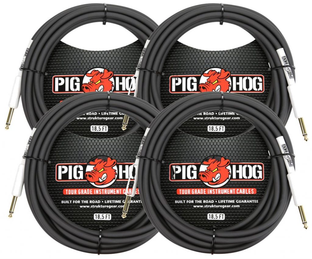 4 Pack Pig Hog 8mm Tour Grade Instrument Cable 18.6 FT, PH186-4