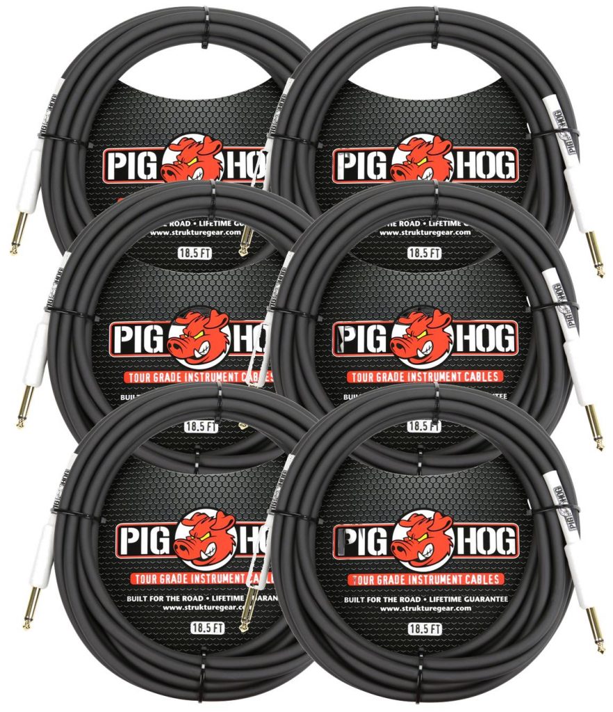6 Pack Pig Hog 8mm Tour Grade Instrument Cable 18.6 FT, PH186-6