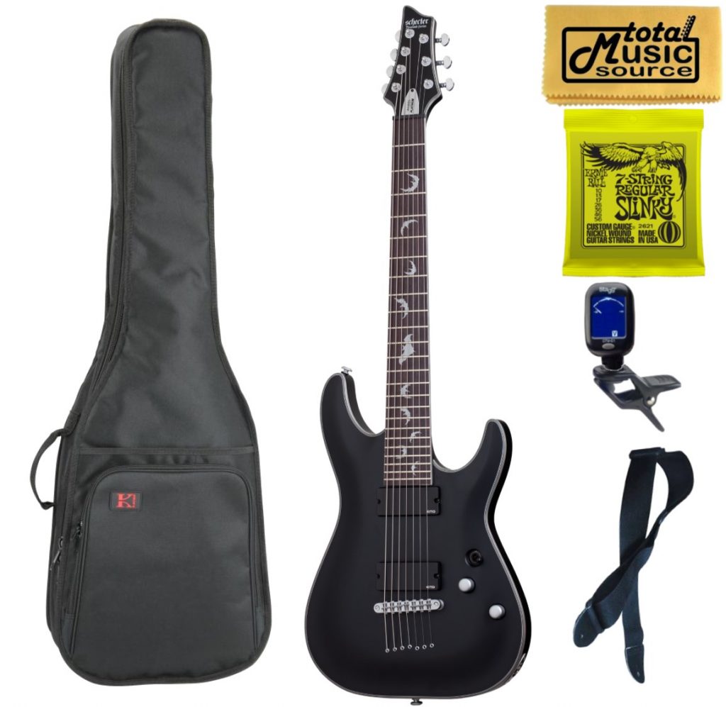 Schecter Damien Platinum 7 String Electric Guitar, W/ Gig Bag, Satin Black, 1185