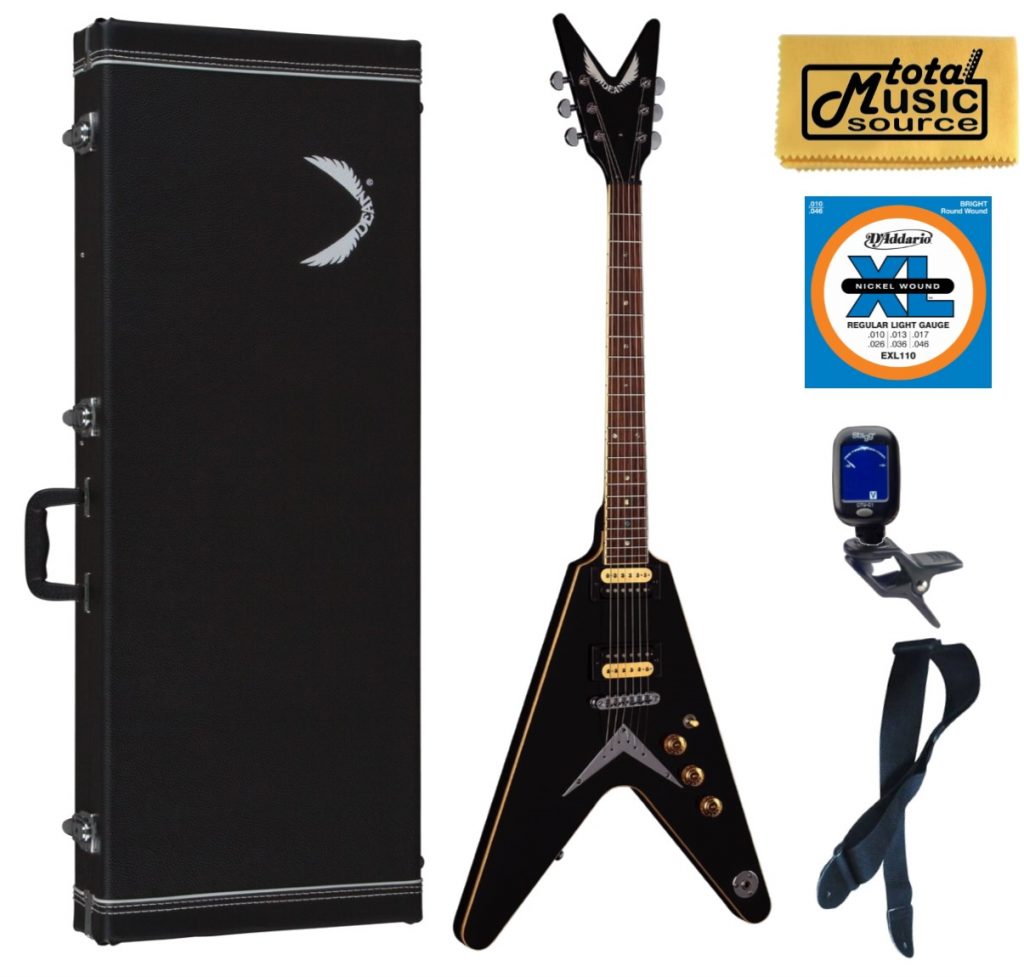 Dean V 79 CBK Solid-Body Electric Guitar, Classic Black, Hard Case Bundle
