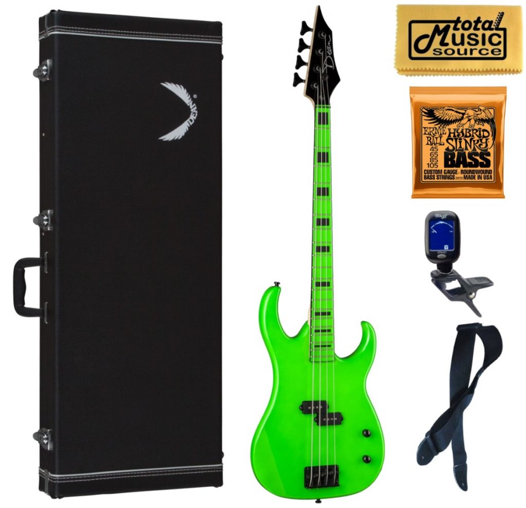 Dean Custom Zone Bass, Nuclear Green, CZONE BASS NG, Hard Case Bundle