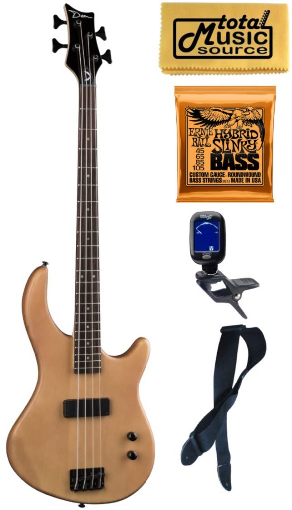 Dean E09M Edge Mahogany Electric Bass Guitar - Natural, Bundle