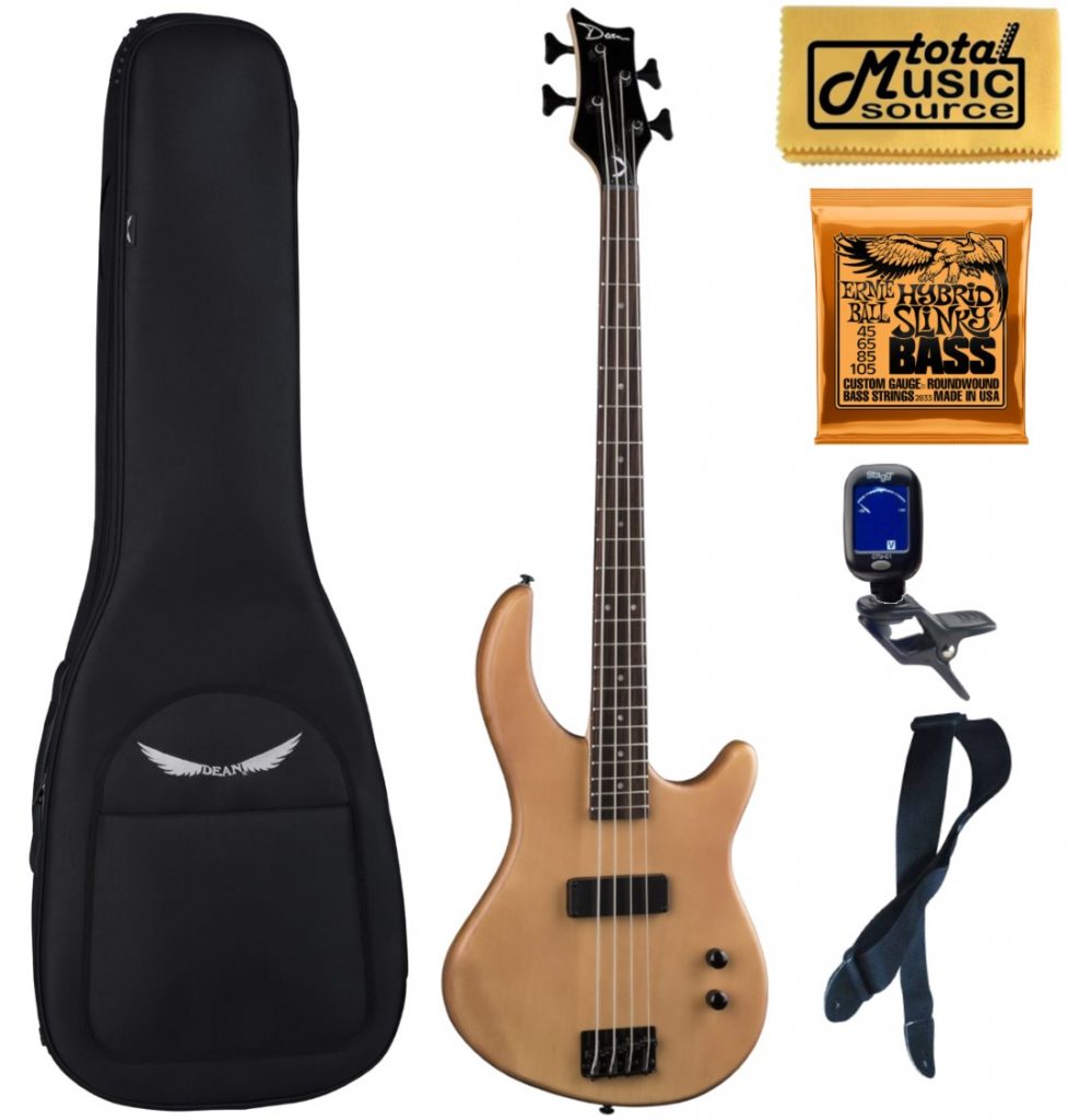 Dean E09M Edge Mahogany Electric Bass Guitar - Natural, Bag Bundle
