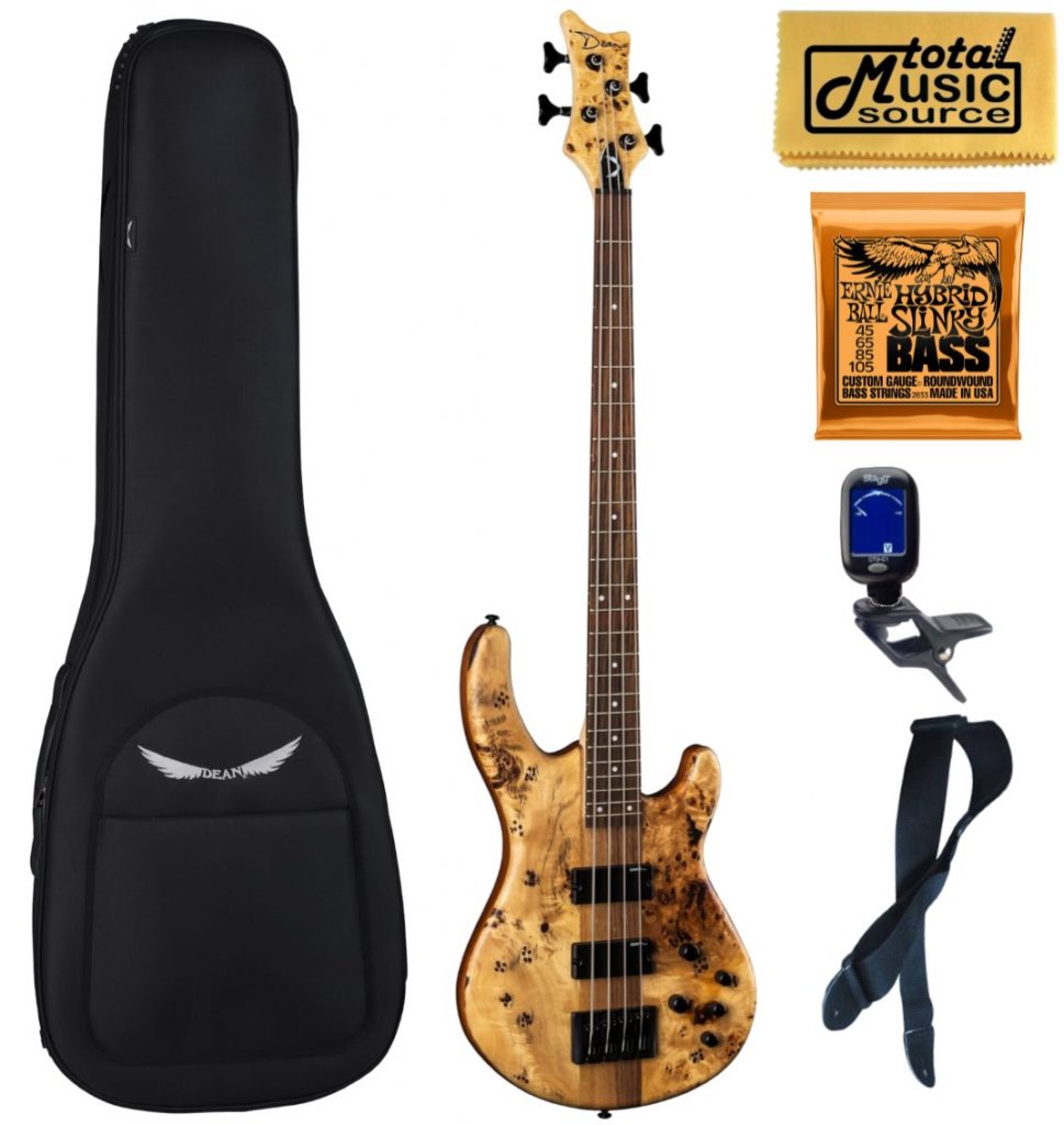 Dean Edge Select 4-String Bass, Burled Poplar, E4 SEL BRL, Bag Bundle