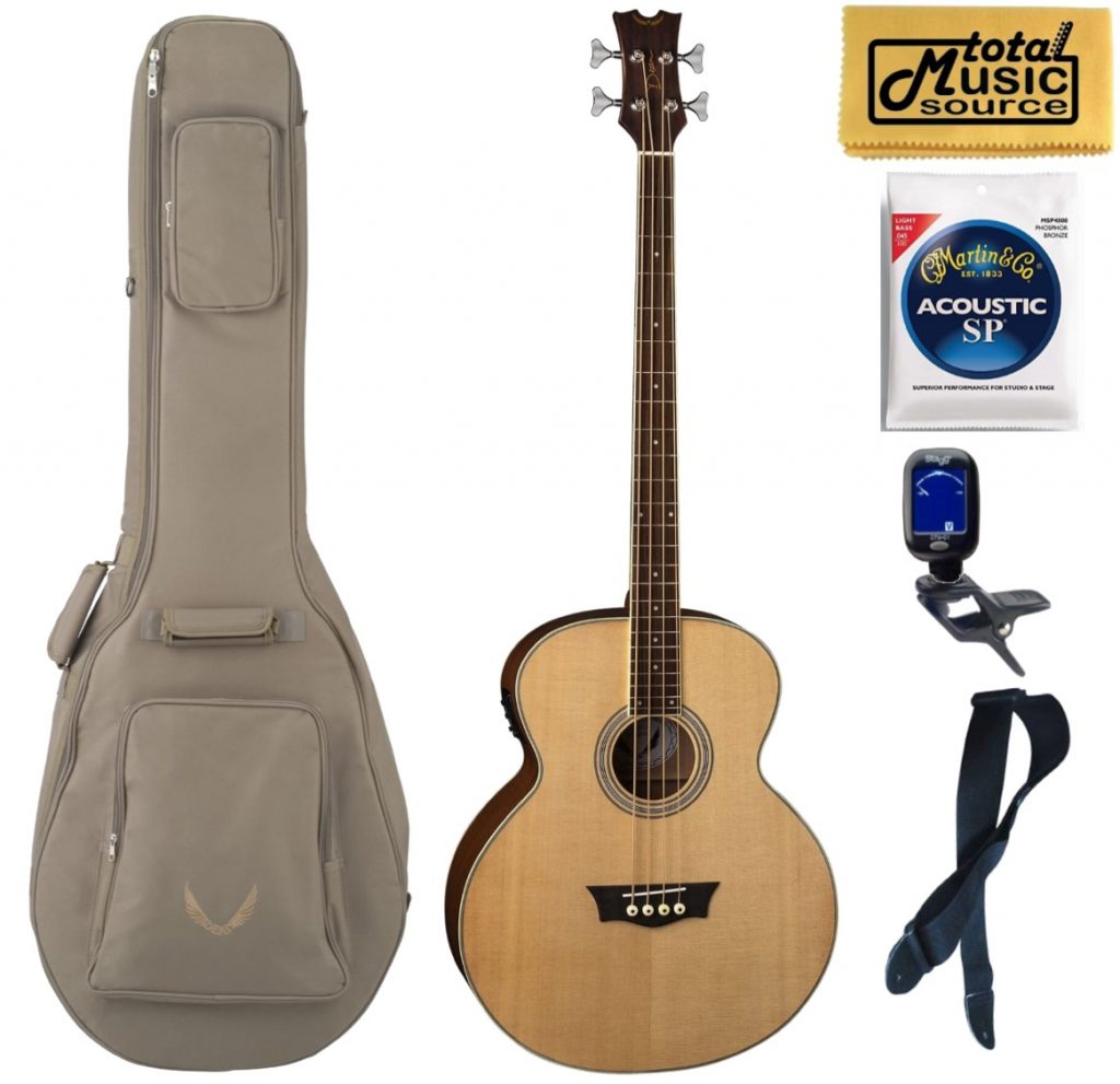 Dean EAB Acoustic-Electric 4 String Bass Guitar - Natural, Kacki Bag Bundle
