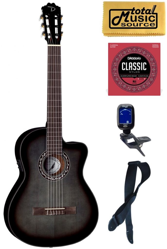 Dean EC CE BKB Espana Classical Nylon Full Size A/E Guitar, Black Burst, Bundle