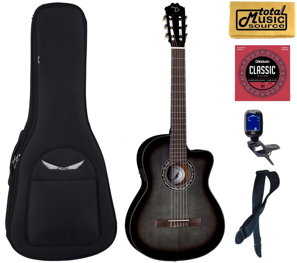 Dean EC CE BKB Espana Classical Nylon Full Size A/E Guitar, Black Burst, Bag Bundle