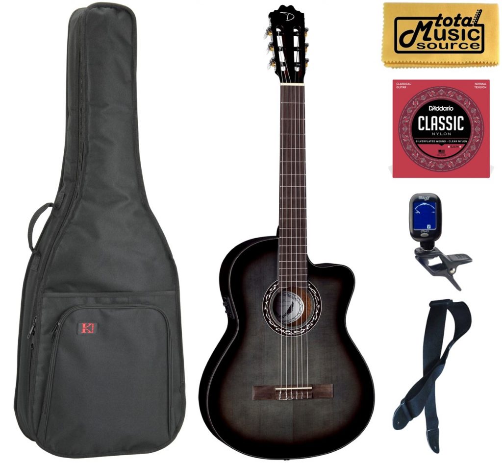 Dean EC CE BKB Espana Classical Nylon Full Size A/E Guitar, Light Weight Bag Bundle