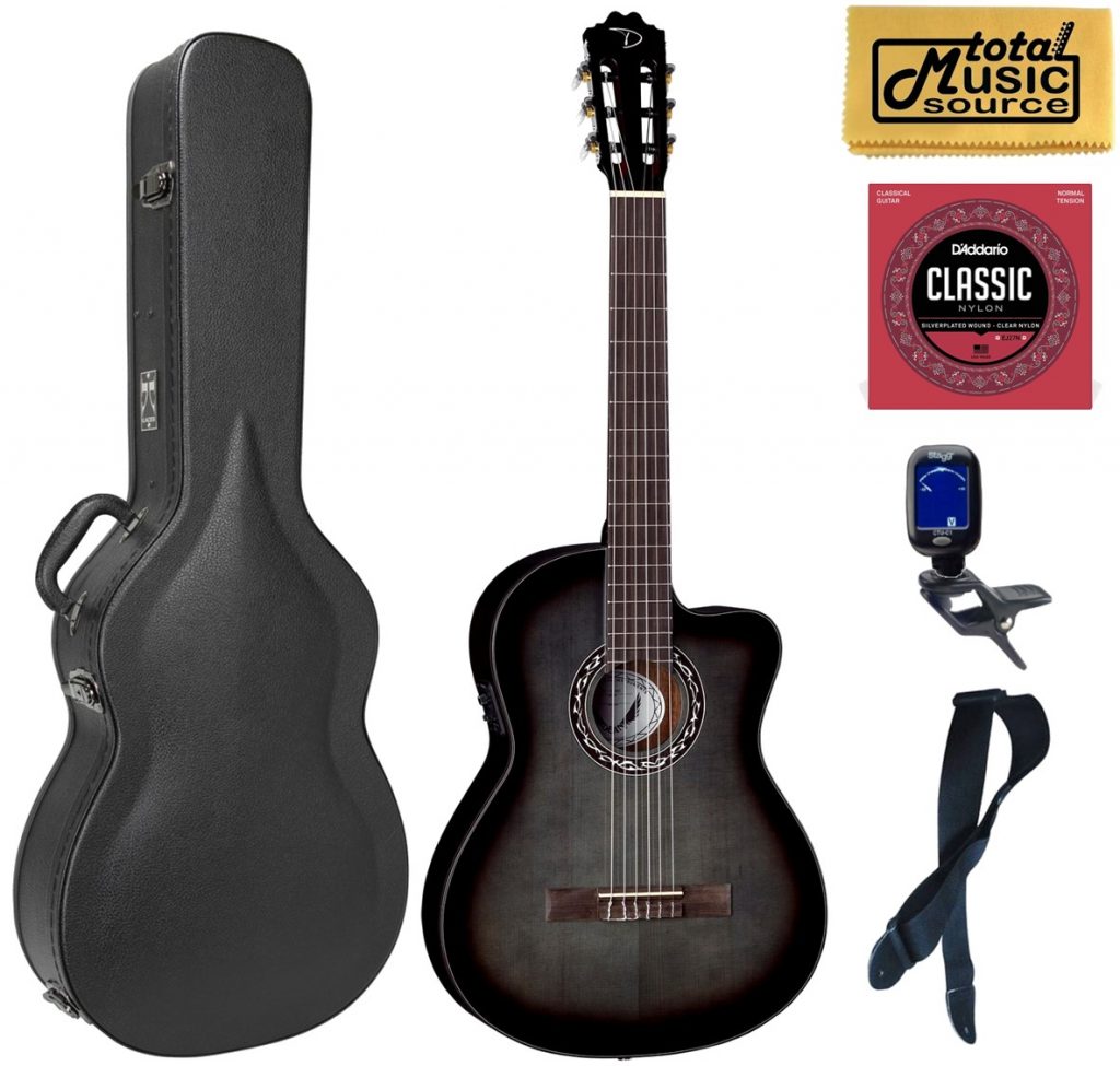 Dean EC CE BKB Espana Classical Nylon Full Size A/E Guitar, Hard Case Bundle