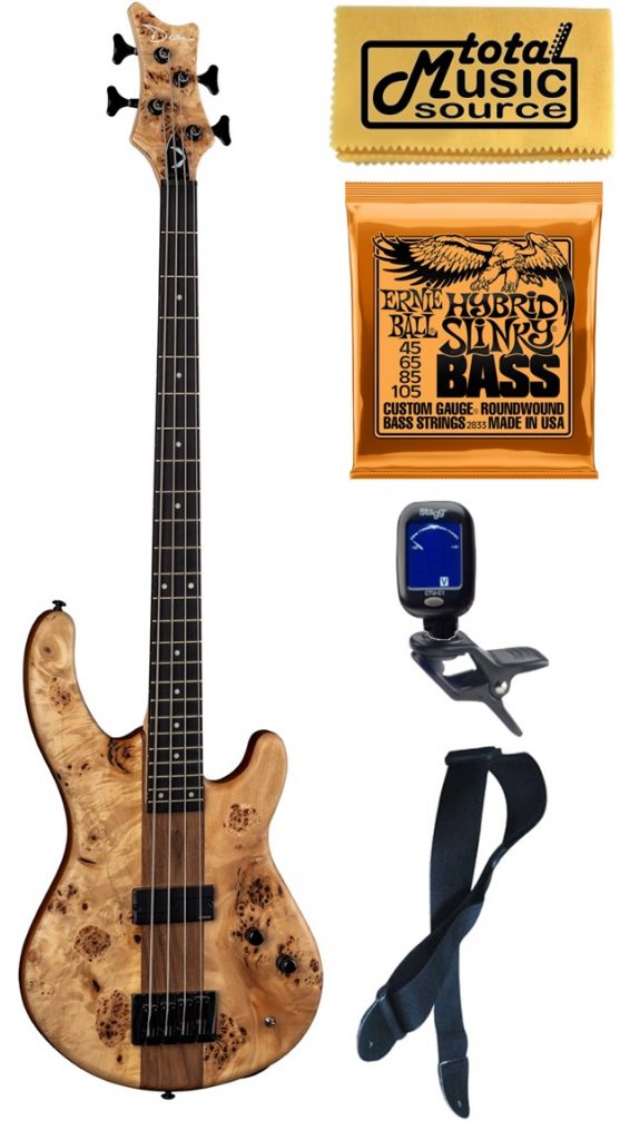 Dean Edge Select Pro 4-String Bass, Burled Poplar Satin Natural, Bundle