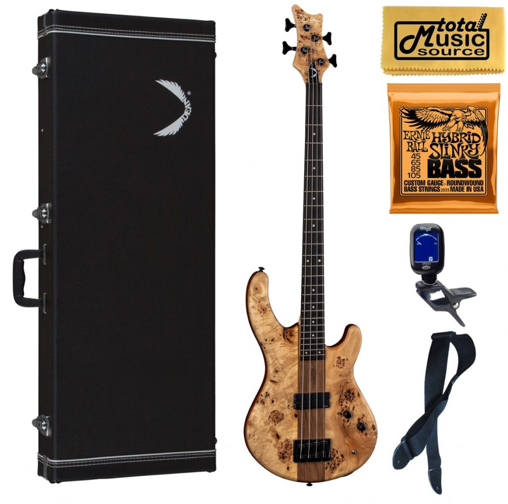 Dean Edge Select Pro 4-String Bass, Burled Poplar Satin Natural, Hard Case Bundle