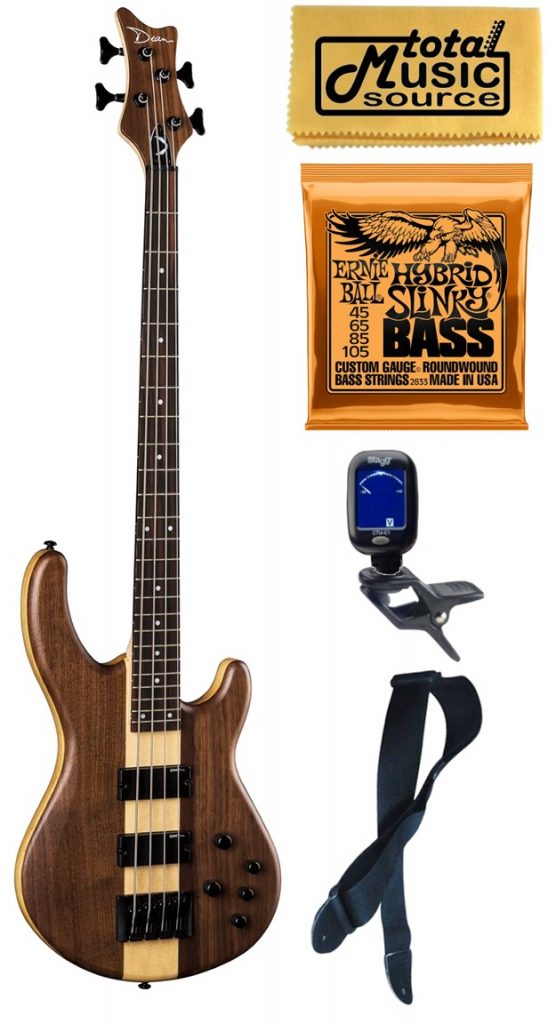 Dean Edge Select Pro 4-String Bass, Walnut Satin Natural, Bundle