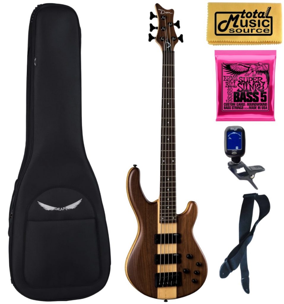 Dean Edge Select Pro 5-String Bass, Walnut Satin Natural, Bag Bundle