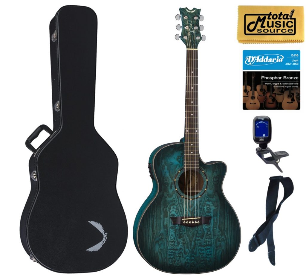Dean Exotica Quilt Ash Trans Blue A/E Guitar, Preamp, Black Hard Case Bundle