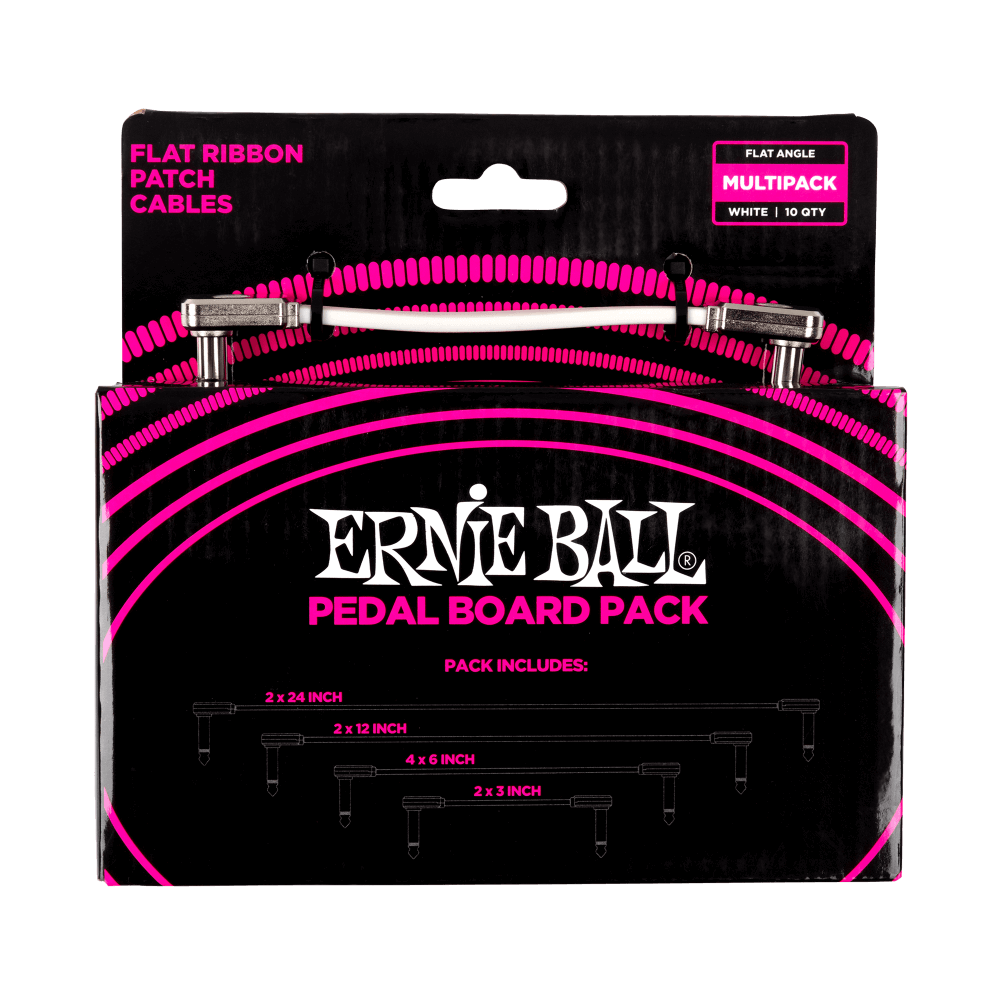 Ernie Ball Flat Ribbon Patch Cables Pedalboard Multi-Pack, White, P06387