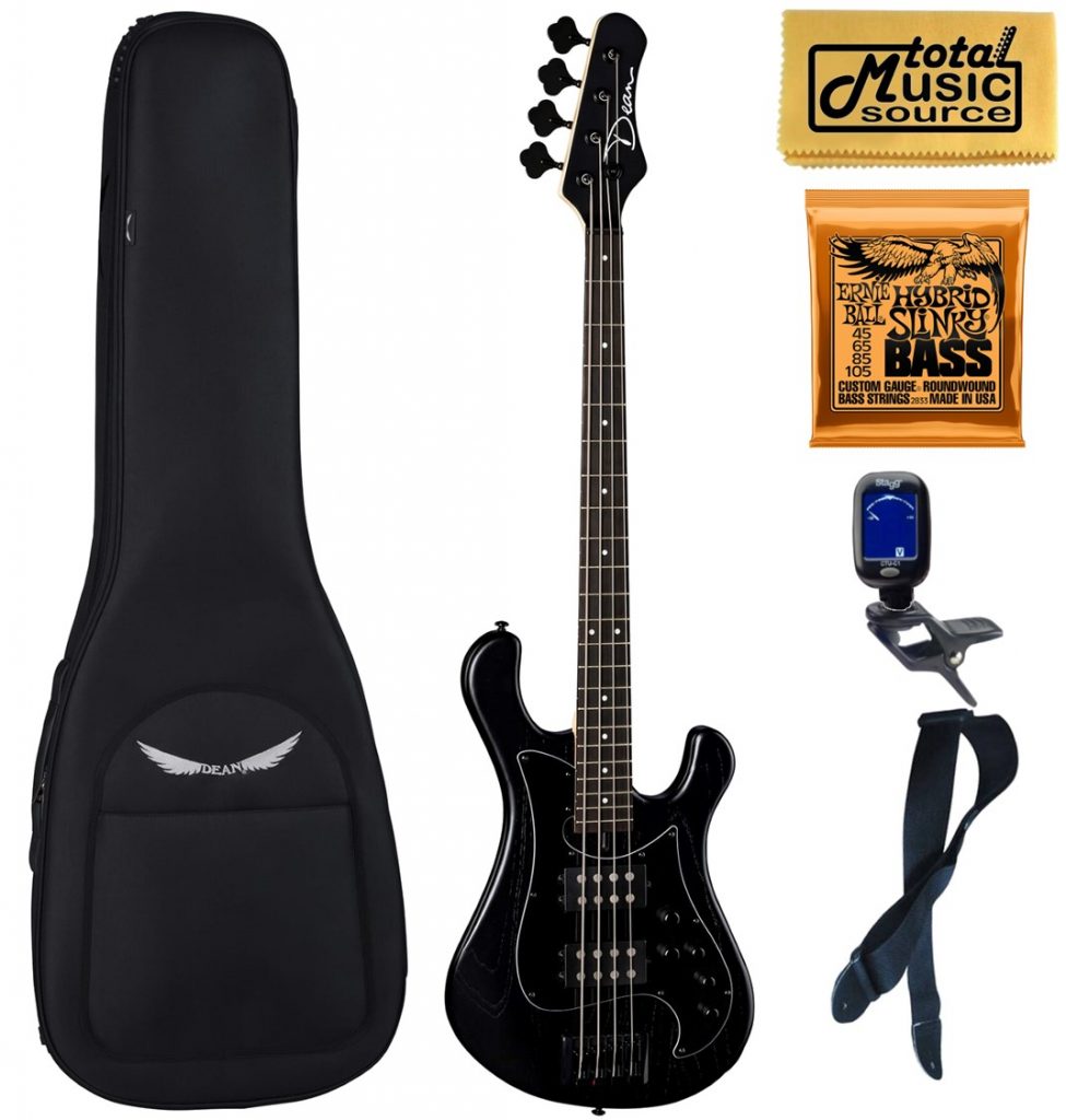 Dean Hillsboro Select Black Satin 4 String Bass Guitar, Bag Bundle