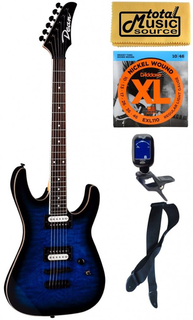 Dean MDX Electric Guitar, Quilt Maple, Trans Blue Burst, Bundle