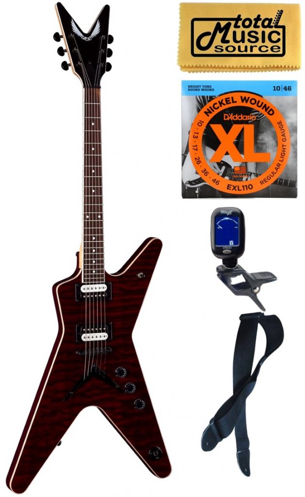 Dean ML X Quilt Maple Electric Guitar, Scary Cherry, Bundle