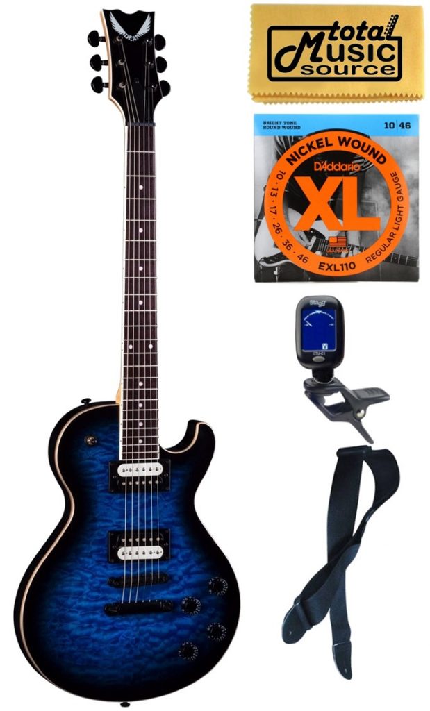 Dean Thoroughbred X Quilt Maple Top Electric Guitar, Trans Blue Burst, Bundle