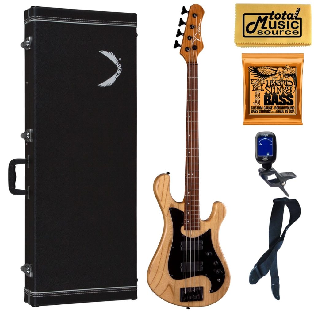 Dean Hillsboro Select Natural 4 String Bass Guitar, Fluence, Hard Case Bundle