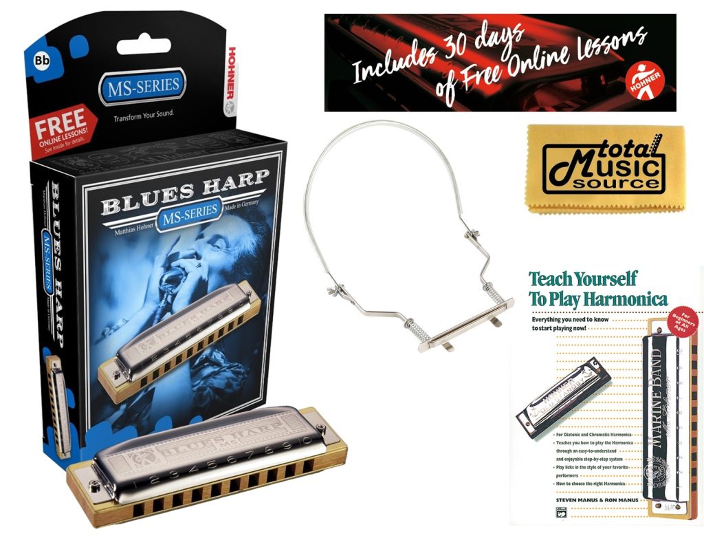 Hohner Blues Harp Harmonica - Key of Bb, TMS Bundle, 532BX-Bb