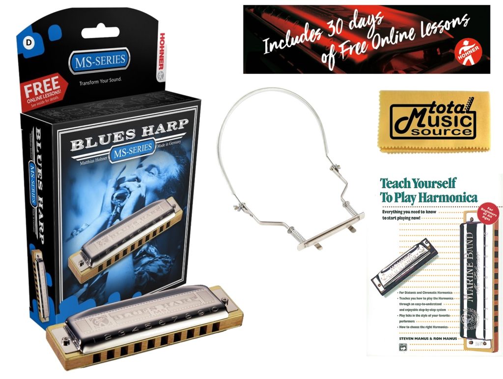 Hohner Blues Harp Harmonica - Key of D, TMS Bundle, 532BX-D