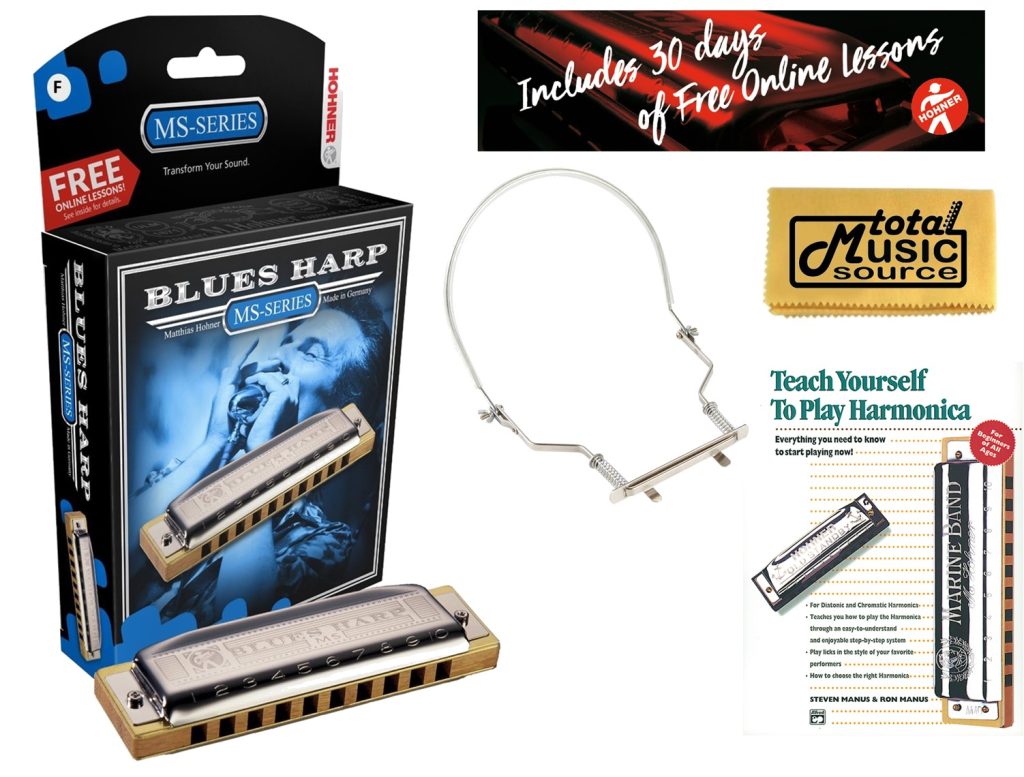 Hohner Blues Harp Harmonica - Key of F, TMS Bundle, 532BX-F