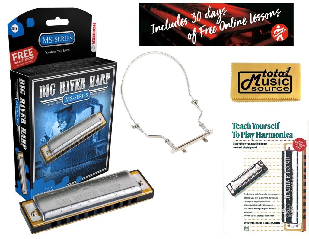 Hohner 590 Big River Harmonica - Key of B Flat, TMS Bundle, 590BX-Bb