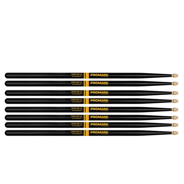 4 PACK Promark ActiveGrip Rebound 5A Drumsticks, Acorn Tip, Black, R5AAG-4