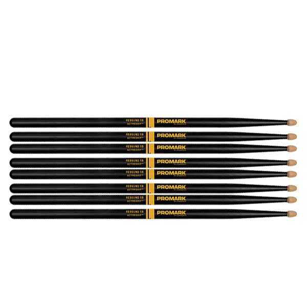 4 PACK Promark ActiveGrip Rebound 5B Drumsticks, Acorn Tip, Black R5BAG-4