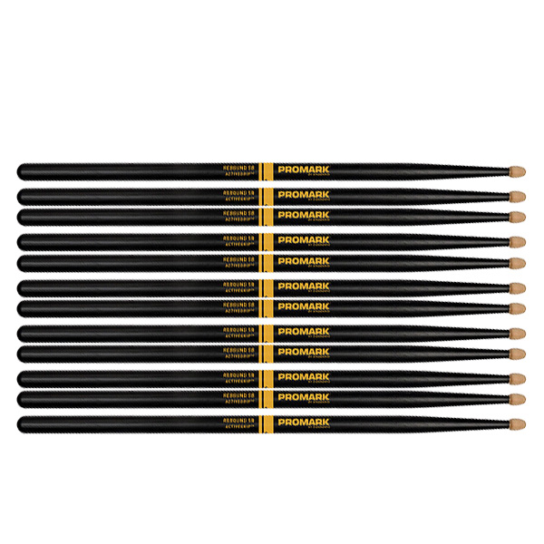 5 PACK Promark ActiveGrip Rebound 5B Drumsticks, Acorn Tip, Black R5BAG-5
