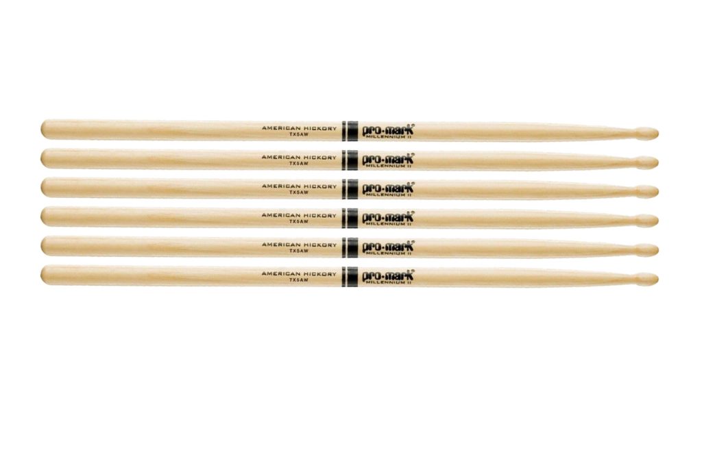 3 PACK Promark American Hickory Classic 5A Drumsticks, Oval Tip TX5AW-3