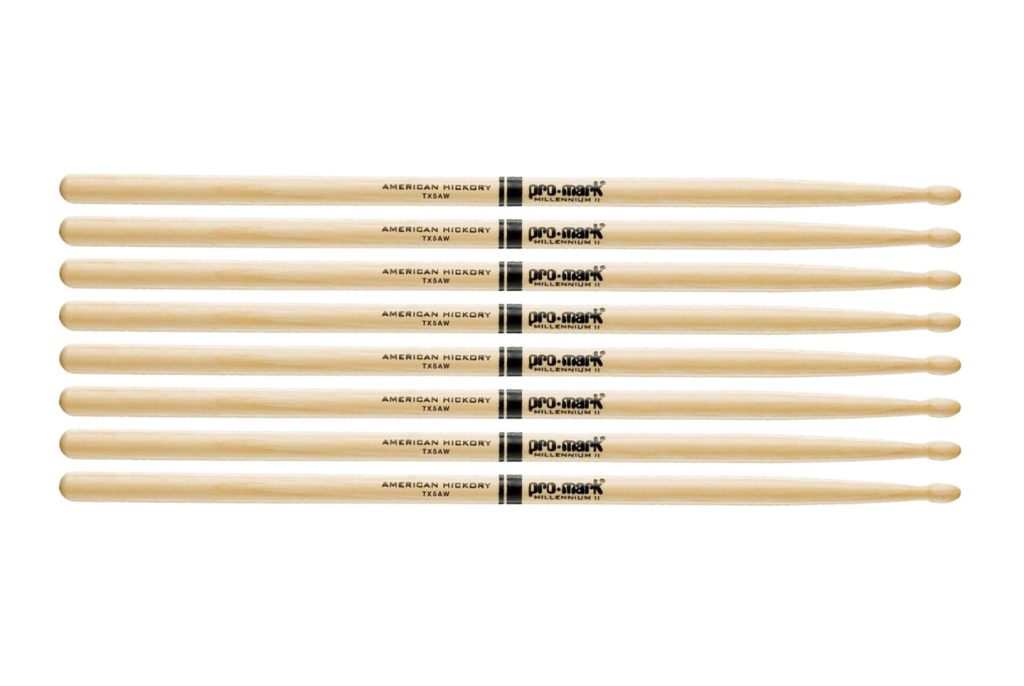 4 PACK Promark American Hickory Classic 5A Drumsticks, Oval Tip TX5AW-4